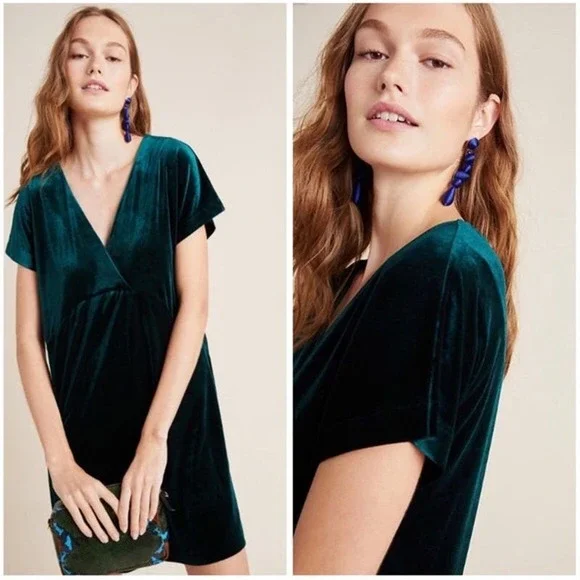Anthropologie | Dresses | Anthropologie Sunday In Brooklyn Velvet Dress Xsp  Nancy Tunic Mini Emerald Green | Poshmark